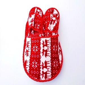 Red Reindeer Slippers Set Assorted Sizes Unisex Family Pack, Holiday Home Decor